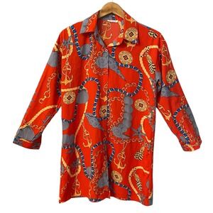 SundayUp‎ Red Nautical Print Button Up Shirt Dress Size Small